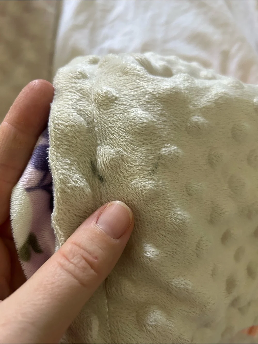 Crevent Purple Floral Baby Blanket Minky Dot Flowers Cream White Green Lovey